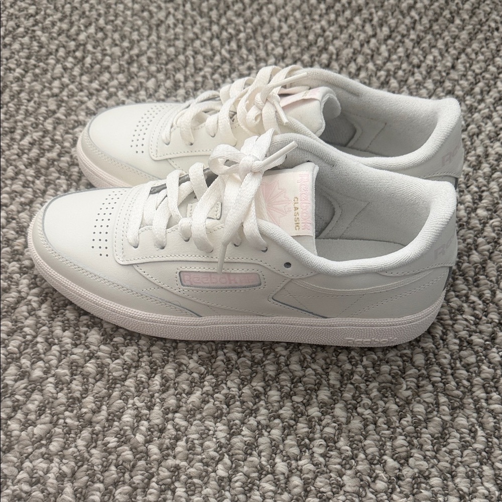 Reebok White and Pink Classic Sneakers